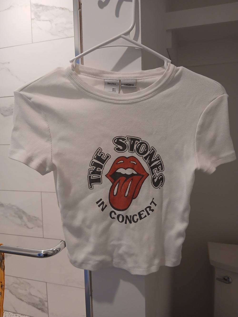 The Stones Graphic Crop Tee with Red Tongue Logo